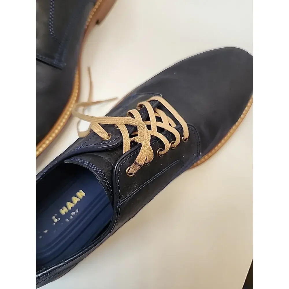 Cole Haan Tyler Grand Plain Ox Shoes Mens 12M Marine Blue Wax C25105